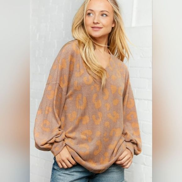 Lovely Rosetta Tops - Taupe Animal Print Top
